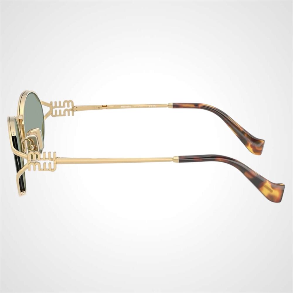 New MIU MIU Sunglasses Gold Oval Green Lens 54mm Oval Metal - Picture 3 of 8